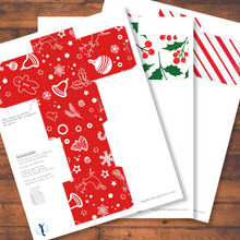 Load image into Gallery viewer, Classic Red and Green Holly, Candy Cane Style Christmas Box Set - PDF Digital Download