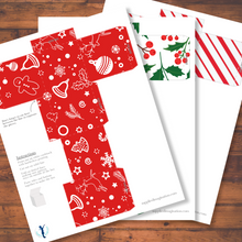 Load image into Gallery viewer, Classic Red and Green Holly, Candy Cane Style Christmas Box Set - PDF Digital Download
